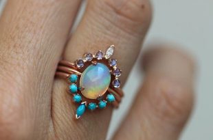unique wedding rings ocean engagement ring set, solitaire fire opal with moonstone ring and ISMBTYH
