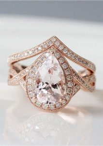 unique wedding rings unique wedding ring set 7x10mm pear cut morganite engagement ring QLYDUXO