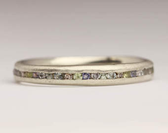 unusual jewellery alternative eternity ring, 9ct white gold geniune gemstones, misty  whimsical wedding KCPTVQQ