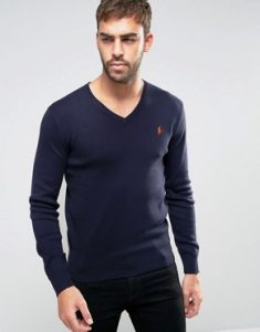 v neck jumper polo ralph lauren jumper with v-neck in slim fit navy ORRBUMD