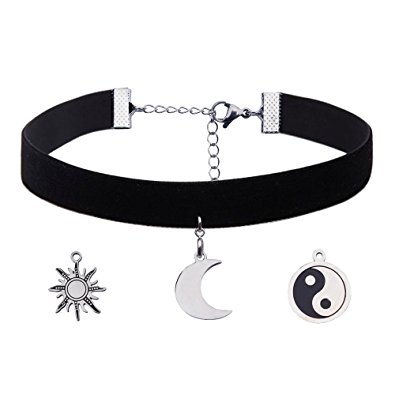 velvet moon choker necklace with charms - velvet choker with charms - BAPSTYD