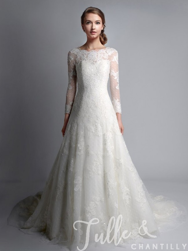 vintage bateau neck long sleeves lace wedding gown tbqwc024 ALOSEUK