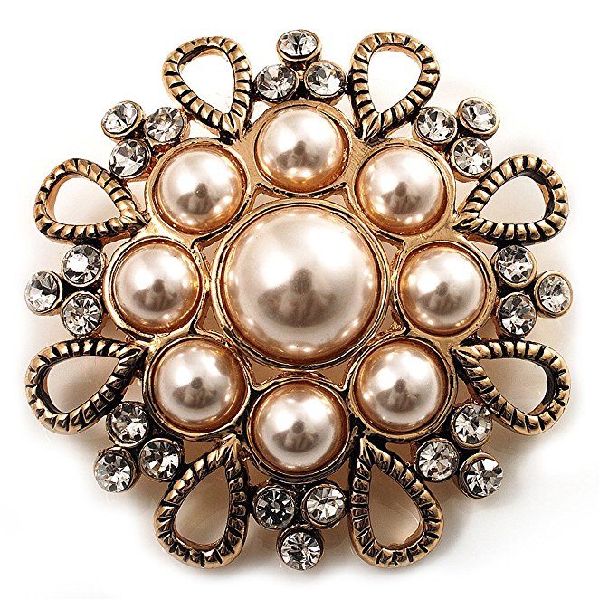 vintage brooches amazon.com: vintage wedding imitation pearl crystal brooch (burn gold  tone): brooches BXGULQS