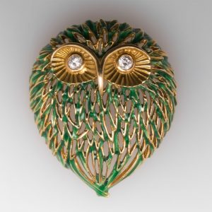 vintage brooches vintage owl brooch pin green enamel u0026 diamonds 18k JCEQFER