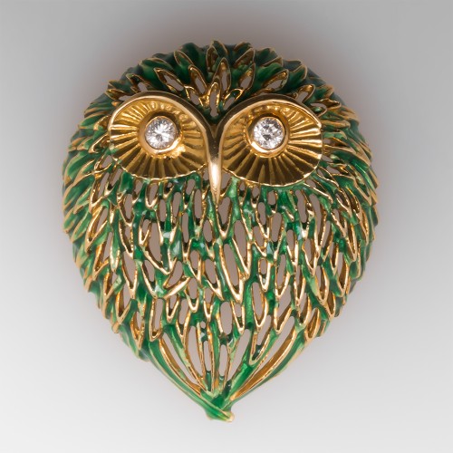 vintage brooches vintage owl brooch pin green enamel u0026 diamonds 18k JCEQFER