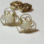 vintage earrings 14k yellow gold opal open floral design post earrings HMVBUTH