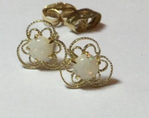 vintage earrings 14k yellow gold opal open floral design post earrings HMVBUTH