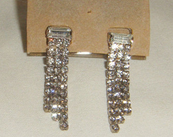 vintage earrings rhinestone dangle earrings silver plated sparkly vintage inv1790 SUOBJJR