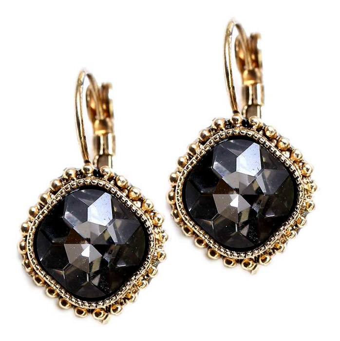 vintage earrings vintage style austrian crystal lever back earrings - antique gold/black  diamond DVECKPK