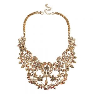 vintage hollow flowers statement collar necklace gold chunky necklaces  pendants women VLPAIWN