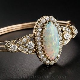 vintage jewelry antique opal and diamond bangle bracelet ZRKAECN