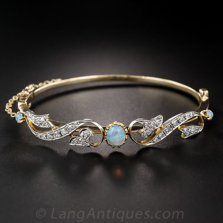 vintage jewelry opal and diamond vintage bangle bracelet QUEECDB