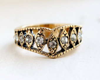 vintage rings vintage edwardian ring antique gold tone with clear austrian crystals made FLCNVES