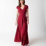 vintage style burgundy v-neck short sleeve maxi dress SKZWDLS