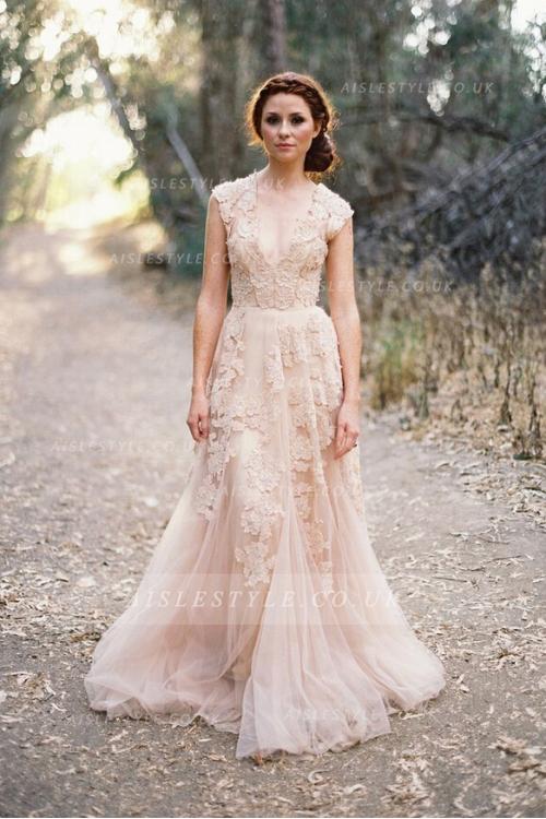 vintage wedding gowns floral lace trimmed long a-line tulle full back wedding dress with  exquisite lace EYEKZOZ