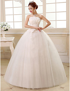 wedding ball gowns ball gown strapless floor length satin tulle wedding dress with sequin  flower side-draped EACMUVR