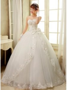 wedding ball gowns strapless sweetheart ruched beaded corset lace appliques bowknot ball gown  wedding dress SVUURQN