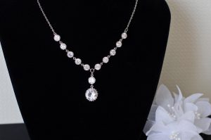 wedding bridal jewelry bridal necklace, cubic zirconia bridal necklace, cz  round JIEPIEF