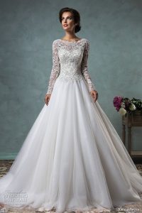 wedding dresses with sleeves chic a-line ball gown with a lace top and large tulle skirt PFGTBDP