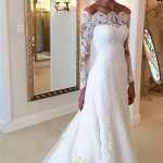 wedding dresses with sleeves white lace off the shoulder sheer long sleeve wedding dress with train RBZKYEI