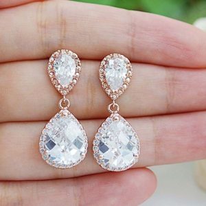 wedding earrings lux rose gold plated cubic zirconia bridal earrings from earringsnation GOFXRRL