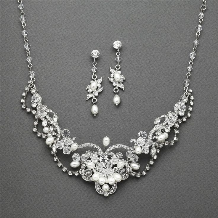 wedding jewelry freshwater pearl u0026 crystal wedding necklace and earrings set NTCMWNZ