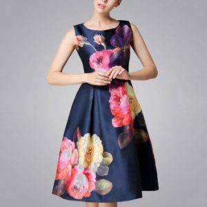 western dresses satin blue floral print dress - d60 RDCLKNA