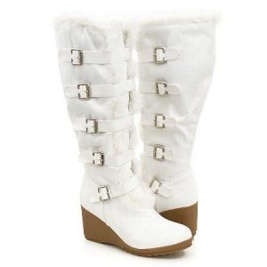 white boots for women winter white boots | buckled! furry wedge winter knee boots women vegan  white WVUFHPH