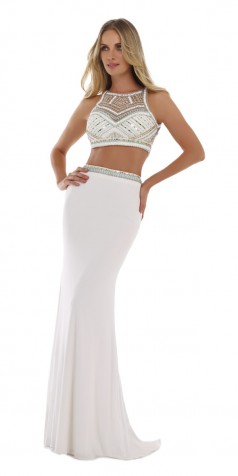 white formal dresses floor length sexy two piece jersey dress - morrell maxie - 15516 TKWTCBA