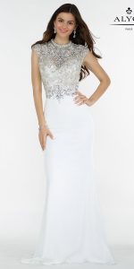 white formal dresses high neck beaded dress with sexy open back - alyce paris - 6718 LPNMPUG