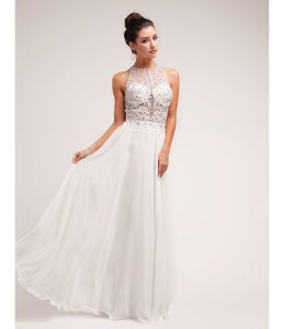 white formal dresses prom dresses off white beaded lace chiffon halter gown | fashionoah.com DETKPAQ