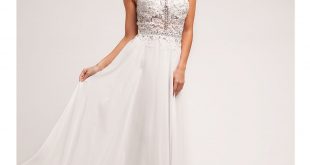 white formal dresses prom dresses off white beaded lace chiffon halter gown | fashionoah.com DETKPAQ