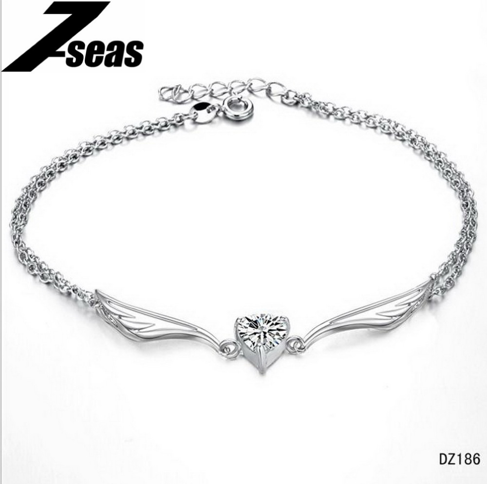 white gold anklet 7seas fashion white gold color anklets hot sale wings + heart crystal EHBTQUP