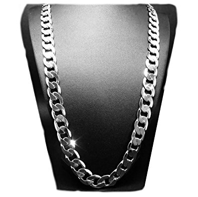 white gold chain necklace 9.1mm 18k diamond cut smooth cuban link with UVHFBHP