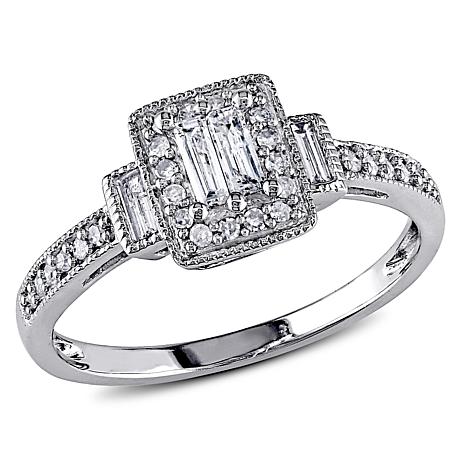 white gold diamond rings 10k white gold 0.31ctw baguette and round diamond ring LYVQXXZ