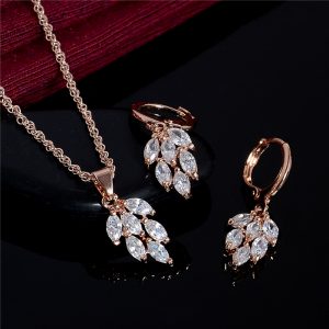 white gold jewellery new wedding jewellery set gold plated white cubic zirconia charming leaf XKYASVW