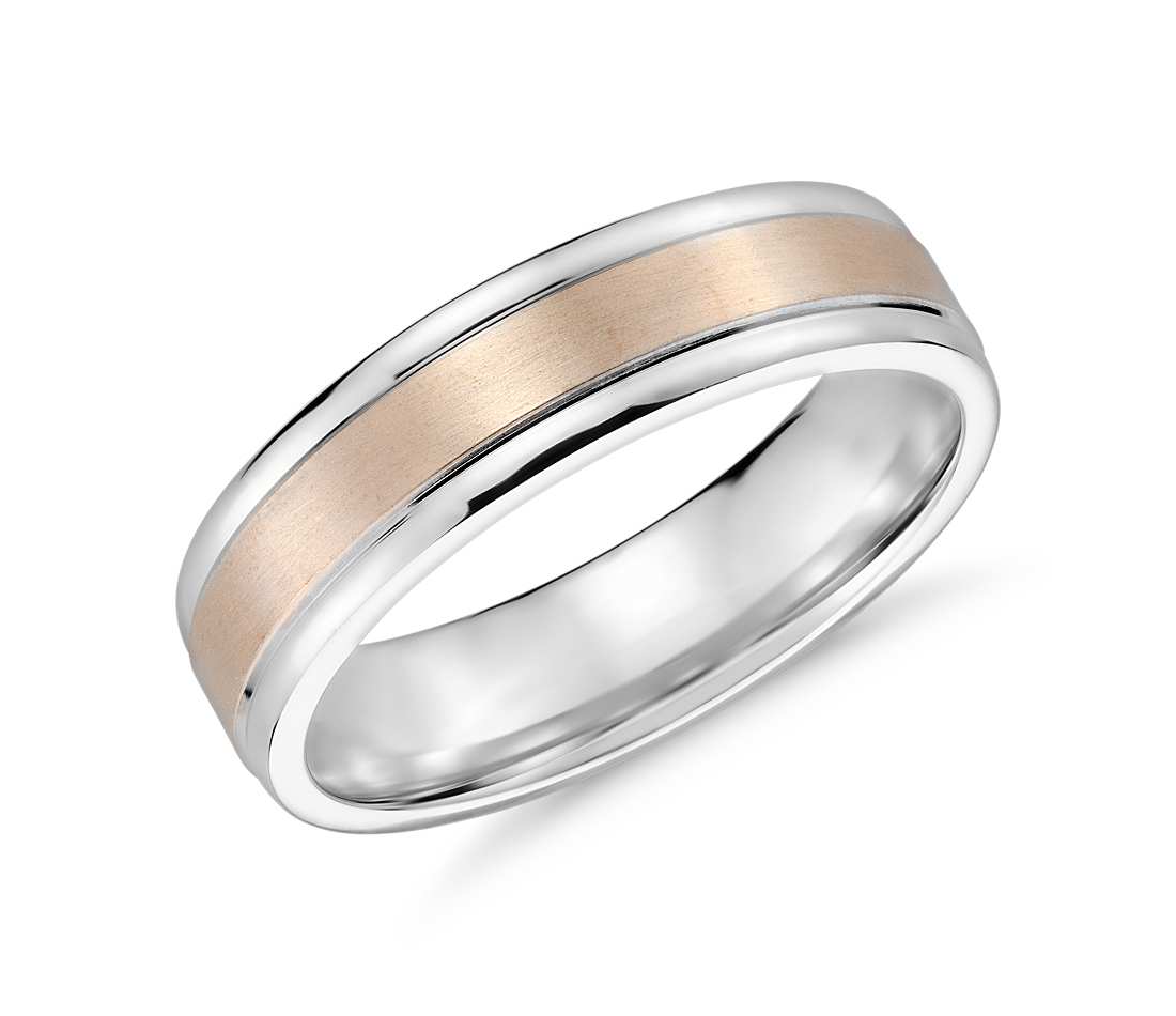 white gold wedding rings brushed inlay wedding ring in 14k white and rose gold (6mm) SVCSGYZ