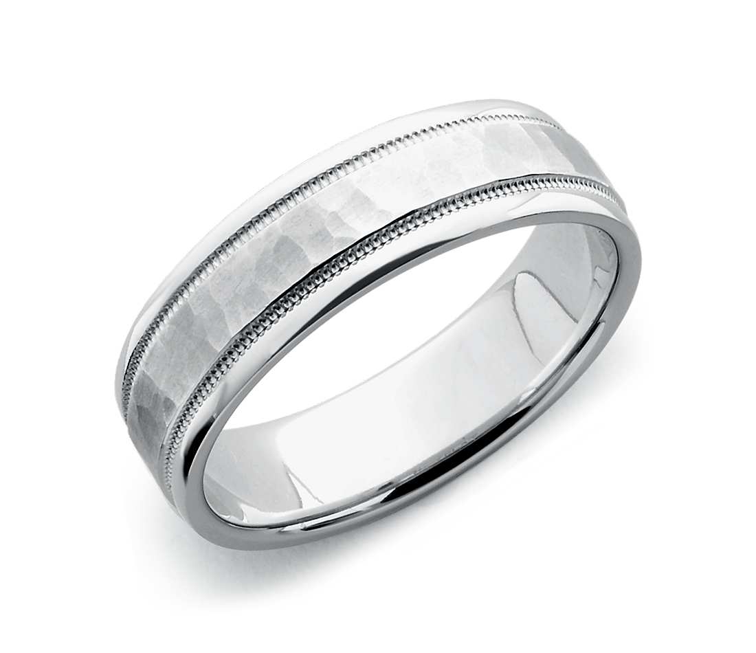 white gold wedding rings hammered milgrain comfort fit wedding ring in 14k white gold (6mm) ULLRLKB