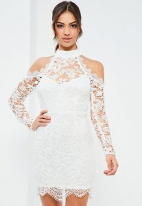 white lace dress white lace cold shoulder bodycon dress NPARFEH