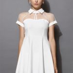 white party dress mesh peak collar skater dress in white - retro white and nude collection - NOVJYZY