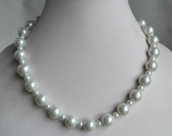 white pearl necklace, 6-12 mm glass pearl necklaces,wedding necklace,  bridesmaids VFLQBSE