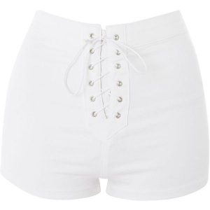 white shorts topshop moto lace up joni shorts ($55) ❤ liked on polyvore featuring shorts, ATTOIPG