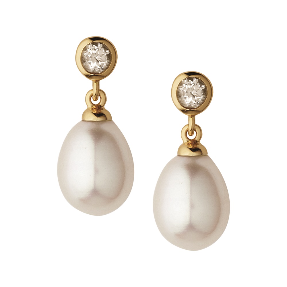 white topaz pearl drop earrings IAMCDBG