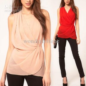 wholesale new stylish elegant womens sexy ladies chiffon blouses deep v  neck fold GORHGCX