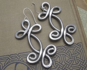 wire jewelry big celtic earrings - double swirl shamrock whirl - celtic jewelry- light TWWCKSK