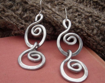 wire jewelry double swinging swirls big dangle earrings, statement earrings bold light  weight YHVYEVW