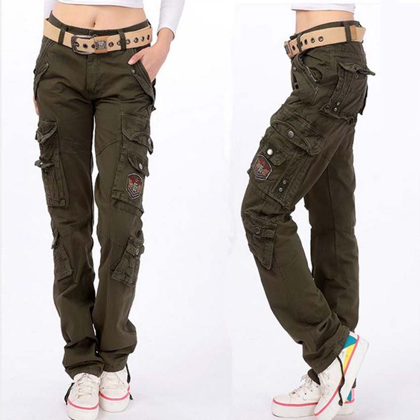 women cargo pants fashion full pants 2017 women casual loose jogger cargo pants woman army  green MFEFWXK