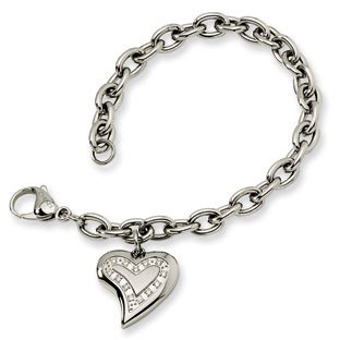 womens bracelets womenu0027s stainless steel cz heart fancy charm bracelet jewelry STGBLOH