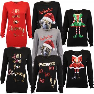 womens christmas jumper ladies-christmas-xmas-jumper-elf-novelty-santa-womens- HULHOXJ