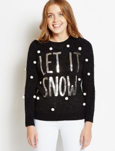 womens christmas jumper womens merry christmas let it snow black jumper RSDKEAS